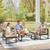 Outsunny Gartenmöbel-Set 5 Personen wetterfest aus Metall, 4-teilig, Khaki – Bild 8