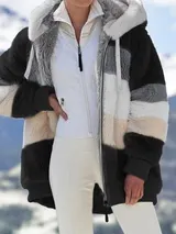 Damen Plüsch Warme Winterjacke Teddyfell Kapuzen Mantel Winter Fleecejacken – Bild 1