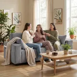 HOMCOM 3-Sitzer Sofa, 217 cm Couch mit Breiten Armlehnen, 2 Kissen, Cord-Optik – Bild 2