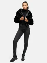 Tazzio Damen Jacke - Übergangsjacke mit Kapuze, Bomber-Style, Fell-Streifen-Look – Bild 7