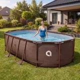 Pool 427x275x100cm Aufstellpool Gartenpool Schwimmbecken Stahlrahmen Oval rattan – Bild 10