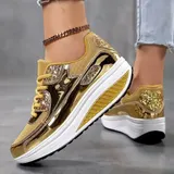 Laufschuhe Damen Plateau Turnschuhe Modische Sneaker Glänzende Fitnessschuhe – Bild 2