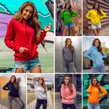 Kapuzenpullover Hoodie Sweatshirt Pullover Sport Basic Damen BOLF Unifarben – Bild 2
