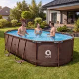 Pool 427x275x100cm Aufstellpool Gartenpool Schwimmbecken Stahlrahmen Oval rattan – Bild 9