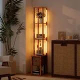 HOMCOM Stehlampe Wohnzimmer moderne LED Standlampe mit Regalen, Stoffschublade – Bild 1
