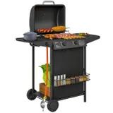 Gasgrill 7 KW Grillwagen inkl 3 Brenner Seitenkocher Rolle Deckel Schwarz – Bild 1