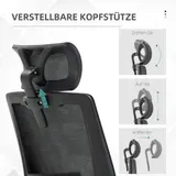 Bürostuhl Ergonomisch, Schreibtischstuhl mit Verstellbar Kopfstütze Mesh Schwarz – Bild 8