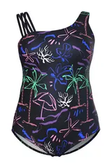 Ulla Popken Damen große Größen Badeanzug Stranddruck Softcups recycelt 837795 – Bild 9