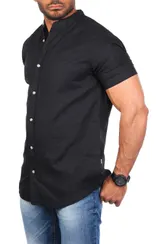 Herren Hemd Leinen Baumwoll Mix Carisma Stehkragen kurzarm regular fit 9337 – Bild 3