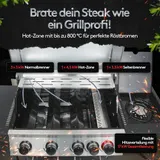 Gasgrill mit Seitenbrenner 4+1 Brenner – Hotzone 17kW Leistung BBQ Grill mit LED – Bild 2