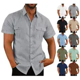 Herren Kurzarm Sommerhemd Männer Freizeithemd Business Shirt Taschen Strandhemd – Bild 4