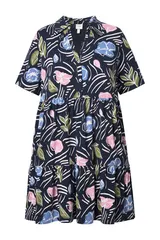 Ulla Popken Damen große Größen Longshirt Blüten A Linie Polokragen – Bild 8