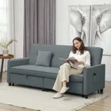 HOMCOM Sofabett, 3-Sitzer-Couch, Schlafsofa mit ausziehbarem Bett, Grau – Bild 2