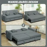 HOMCOM Sofabett, 3-Sitzer-Couch, Schlafsofa mit ausziehbarem Bett, Grau – Bild 5
