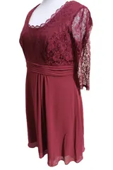 Sheego Kleid Rot große Größen Abendkleid Eventkleid 3/4Ärmel Aubergine Ballkleid – Bild 6