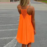 Damen Chiffon Hohl Urlaubkleid Sommerkleid Lose Strandkleid Freizeit Minikleid – Bild 7