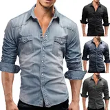 Herren Hemd Jeanshemd Denim Freizeithemd Männerhemd Kentkragen Langarmhemd M-3XL – Bild 2