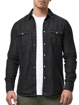 Indicode Herren Langarmhemd Mike-Hemd Jeanshemd Denim Freizeithemd Männerhemd – Bild 2