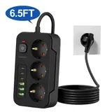 Steckdosenleiste 3-Fach 6 USB Mehrfachsteckdose mit Flachstecker und Schalter 2m – Bild 5