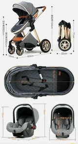 Kinderwagen Casiloo® 3in1 Kombi Buggy Reisebuggy +Auto-Babyschale Faltbar Khaki* – Bild 12