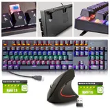 SET: Mechanische USB Gaming Tastatur RGB LED & Ergonom. Funkmaus QWERTZ Layout – Bild 1