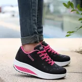 Laufschuhe Damen Plateau Schnürer Turnschuhe Dämpfung Keilabsatz Fitnessschuhe – Bild 2