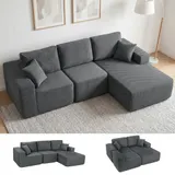 Ecksofa mit Schlaffunktion, L-Form 267 cm Schlafsofa mit Wurfkissen Dunkelgrau – Bild 2