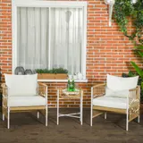 3er Set Rattan Gartenmöbel-Set, Gartengarnitur mit 2 Gartenstühle Refurbished – Bild 2