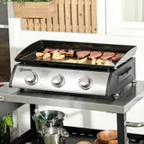 Outsunny Gasgrill Tischgrill BBQ mit 3 Brenner Tischgasgrill mit Schlauch Deckel – Bild 1