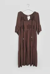 Boho Sommerkleid Damen Baumwollmix Stickerei Quasten Tunika Kleid Freizeit – Bild 5