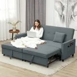 HOMCOM Sofabett, 3-Sitzer-Couch, Schlafsofa mit ausziehbarem Bett, Grau – Bild 10