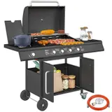 Gasgrill 15,2 KW Grillwagen inkl 5 Edelstahl-Brenner Rolle Seitenkocher Schwarz – Bild 1