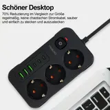 Steckdosenleiste 3-Fach 6 USB Mehrfachsteckdose mit Flachstecker und Schalter 2m – Bild 7