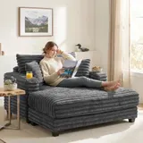Chaiselongue 2 Sitzer Groß Schlafsofa 134 x 151 cm mit Becherhalter, Grau – Bild 2