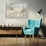 FENSTERBLICK STRAND MEER Wandbilder Fenster Leinwand Bilder Canvas Wohnzimmer – Bild 2