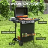 Gasgrill 7 KW Grillwagen inkl 3 Brenner Seitenkocher Rolle Deckel Schwarz – Bild 7