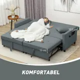 HOMCOM Sofabett, 3-Sitzer-Couch, Schlafsofa mit ausziehbarem Bett, Grau – Bild 8