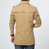 Herren Trenchcoat Lang Mantel Jacke Militär Revers Freizeit Lang Jacken Outwear – Bild 2
