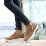 Laufschuhe Damen Plateau Schnürer Turnschuhe Dämpfung Keilabsatz Fitnessschuhe – Bild 7