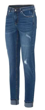 Damen Strech Jeans blau Slim Fit Umschlag destroyed K-Länge  36 bis 54 neu 75121 – Bild 1