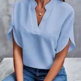 Damen T-Shirt Kurzarm V-Ausschnitt Hemd Bluse Freizeit Oberteile Tops Sommer DE – Bild 10