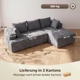HOMCOM Ecksofa L-Form 256cm Boneless Sofa mit Schlaffunktion Chenille-Optik Grau – Bild 4