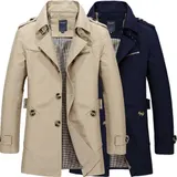 Herren Trenchcoat Lang Mantel Jacke Militär Revers Freizeit Lang Jacken Outwear – Bild 3