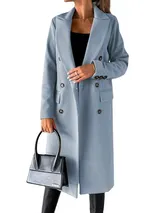 Damen Mantel Trenchcoat Wintermantel Übergangs zweireihig Jacke Parka Lang DE – Bild 3