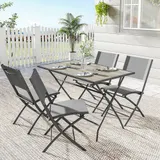 Gartenmöbel Set Klappbar Sitzgruppe 5-teilig Tisch mit 4 Stühlen Holzoptik – Bild 3