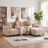 HOMCOM Ecksofa, 3 Sitzer Couch mit umkehrbarer Chaiselongue, Kissen, Sofa in L-Form, Gepolstert Eckcouch mit Leinen-Optik für Wohnzimmer, Schlafzimmer 242 x 156 x 87 cm, Beige   Aosom – Bild 10