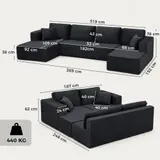 Modulares U-Form Sofa mit Schlaffunktion 2 Chaiselongues Seitentasche Dunkelgrau – Bild 4