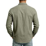 Leinenhemd Herren Langarm Hemden Männer Freizeithemden Taschen Business Shirt – Bild 5
