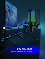 FIFINE USB Mikrofon RGB Kondensator Gaming Mikrofone PC mit Stummschalttaste – Bild 5