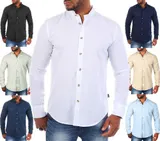 Carisma Herren Leinen Baumwoll Mix Stehkragen Hemd uni langarm regular fit 8389 – Bild 2